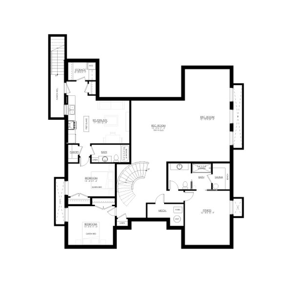 House Blueprint - European Floor Plan - Lower Floor Plan #1114-13