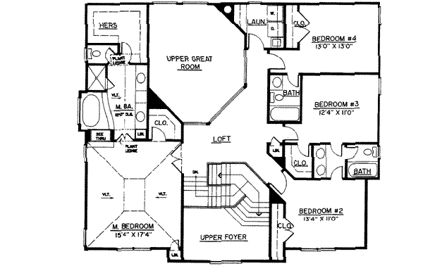 House Design - Colonial Floor Plan - Upper Floor Plan #119-101