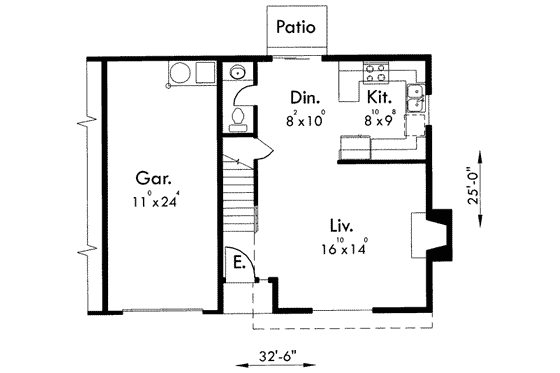 Floor Plan - Main Floor for Traditional House Plan #303-371 - 2 bed, 1.5 bath