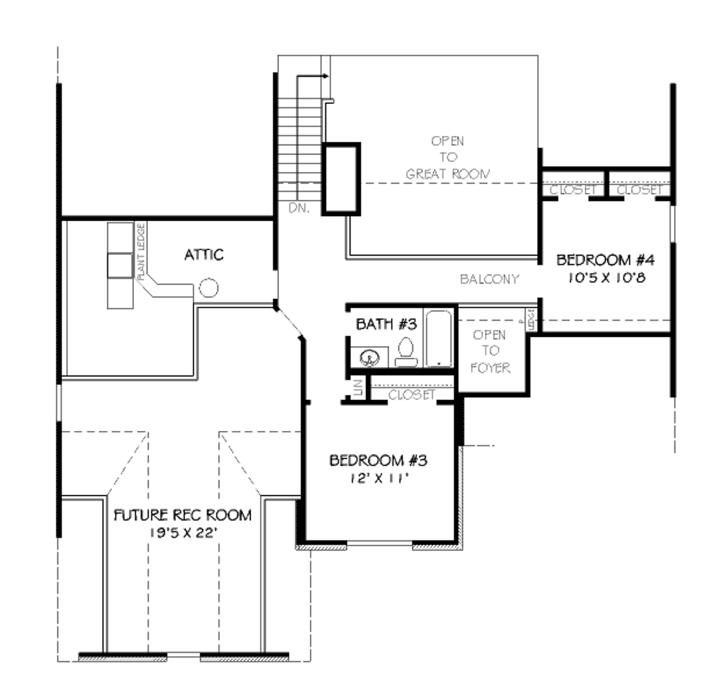 Floor Plan - Upper Floor for Traditional House Plan #424-27 - 4 bed, 3 bath