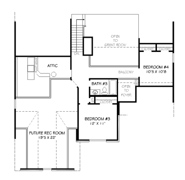 Floor Plan - Upper Floor for Traditional House Plan #424-27 - 4 bed, 3 bath