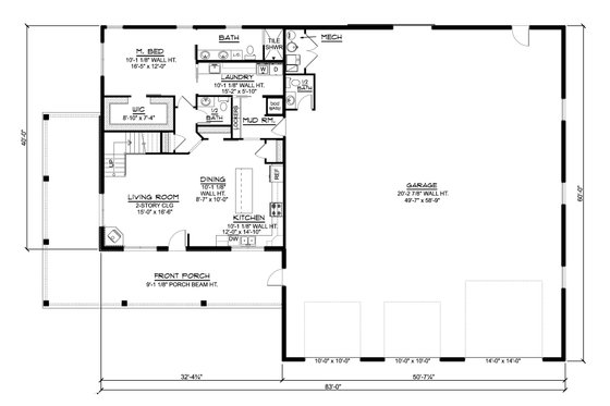 Floor Plan - Main Floor for Country House Plan #1064-200 - 3 bed, 2.5 bath