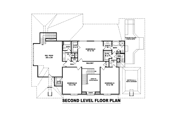 Floor Plan - Upper Floor for Colonial House Plan #81-1627 - 4 bed, 3.5 bath