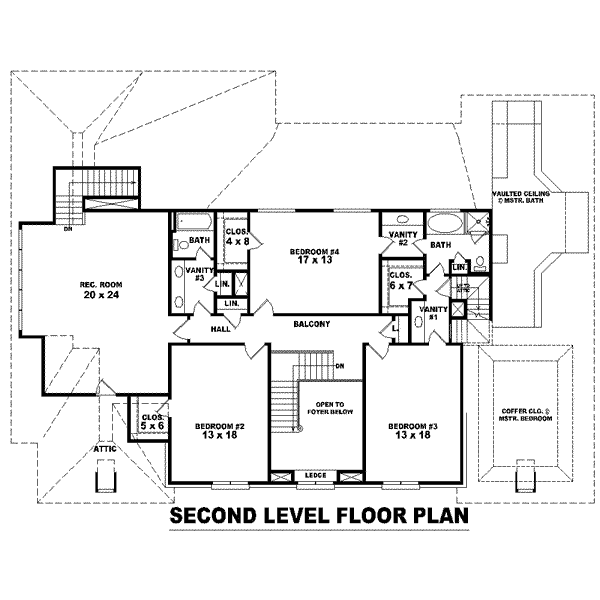 Colonial Floor Plan - Upper Floor Plan #81-1627