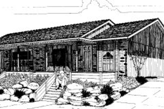 Exterior - Front Elevation for Ranch House Plan #303-172 - 2 bed, 1 bath