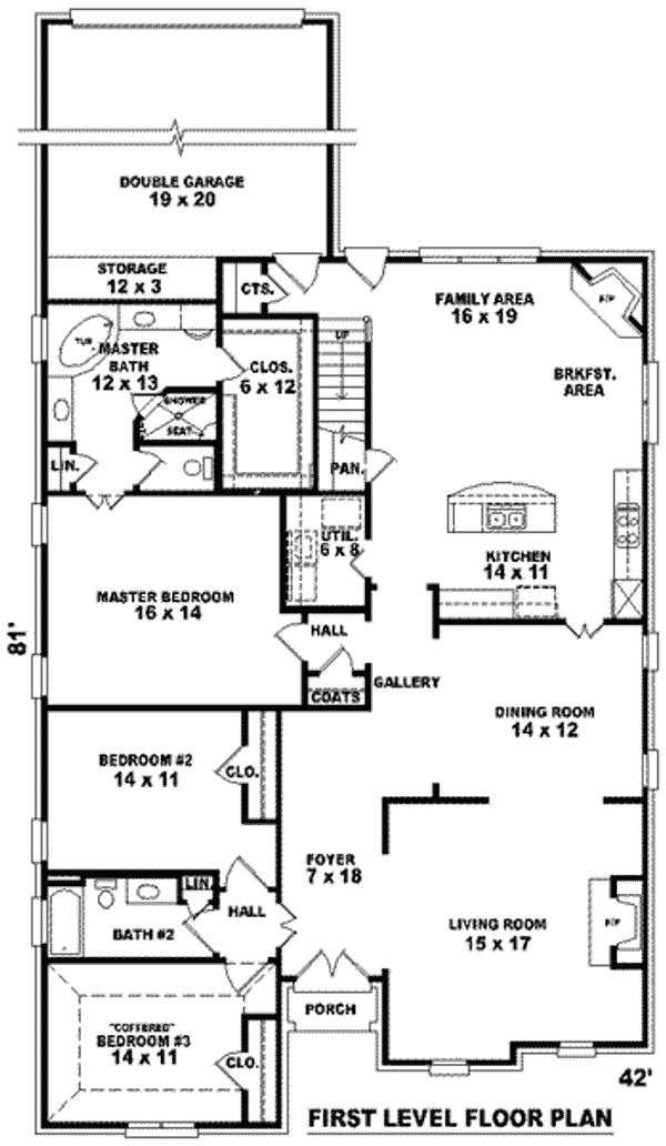 Floor Plan - Main Floor for European House Plan #81-1220 - 3 bed, 2 bath