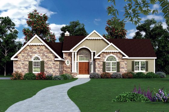 Exterior - Front Elevation for Country House Plan #456-24 - 3 bed, 2.5 bath