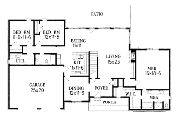 Floor Plan - Main Floor for Traditional House Plan #15-125 - 3 bed, 2 bath