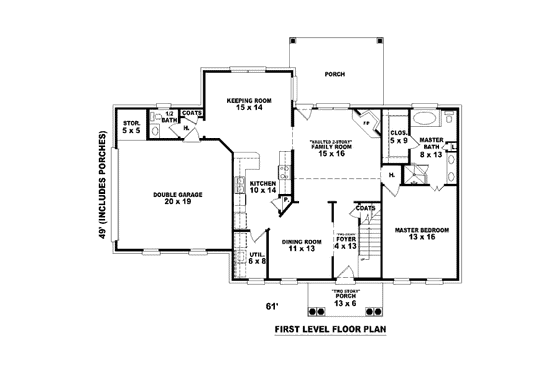 Floor Plan - Main Floor for Classical House Plan #81-13654 - 4 bed, 3.5 bath