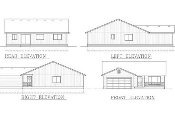 Exterior - Rear Elevation for Ranch House Plan #100-468 - 3 bed, 2 bath