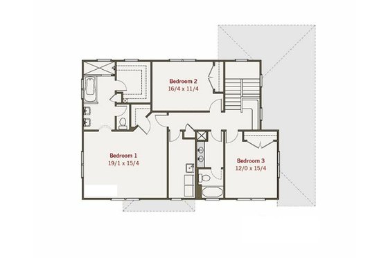 Floor Plan - Upper Floor for Craftsman House Plan #461-15 - 3 bed, 2.5 bath