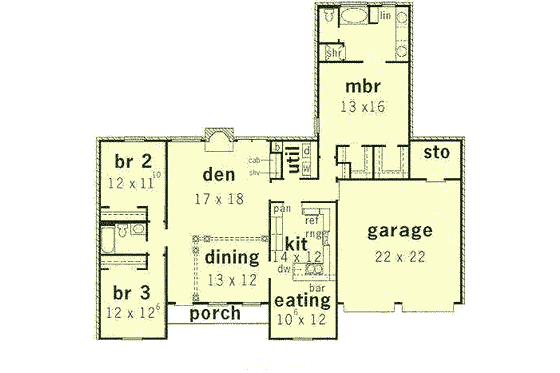 Floor Plan - Main Floor for European House Plan #16-148 - 3 bed, 2 bath