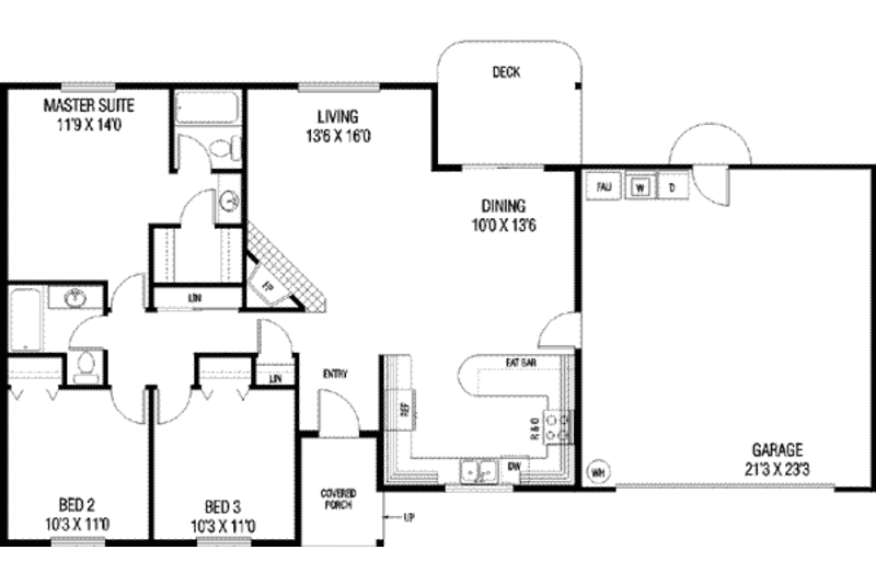 Ranch Style House Plan - 3 Beds 2 Baths 1255 Sq/Ft Plan #60-122 ...