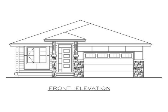Exterior - Front Elevation 3 for Prairie House Plan #1100-17 - 2 bed, 2 bath