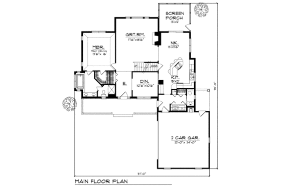 Floor Plan - Main Floor for Traditional House Plan #70-320 - 4 bed, 2.5 bath