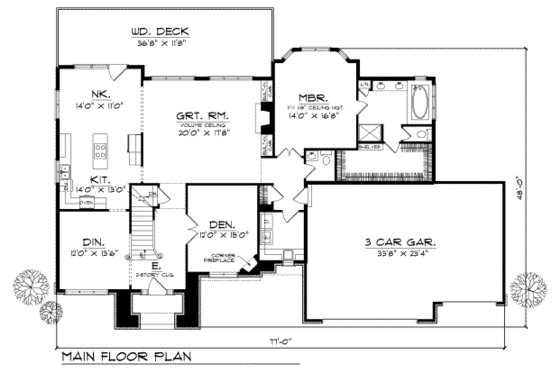 Floor Plan - Main Floor for Traditional House Plan #70-404 - 3 bed, 2.5 bath