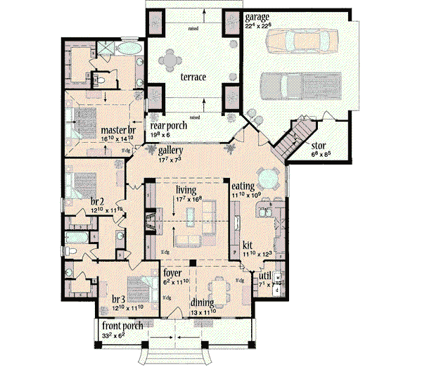 House Design - Traditional Floor Plan - Main Floor Plan #36-177