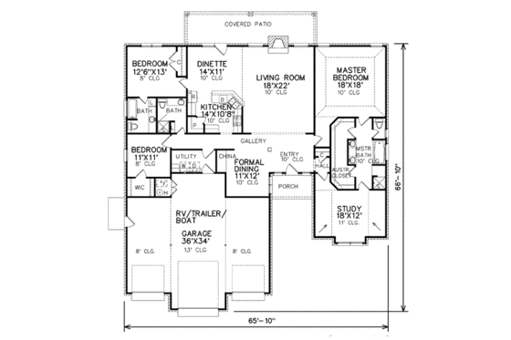 Floor Plan - Main Floor for Ranch House Plan #65-371 - 3 bed, 3 bath