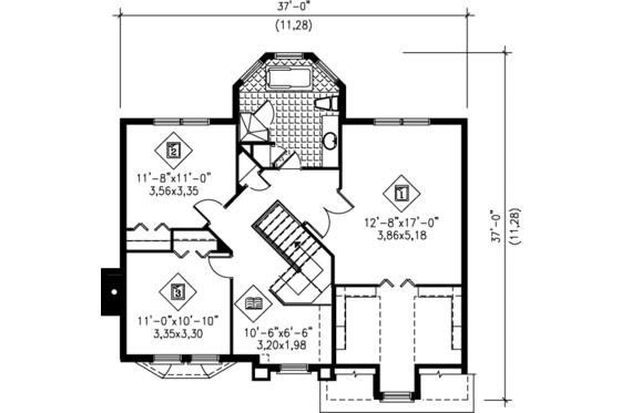 Floor Plan - Upper Floor for European House Plan #25-254 - 3 bed, 1.5 bath