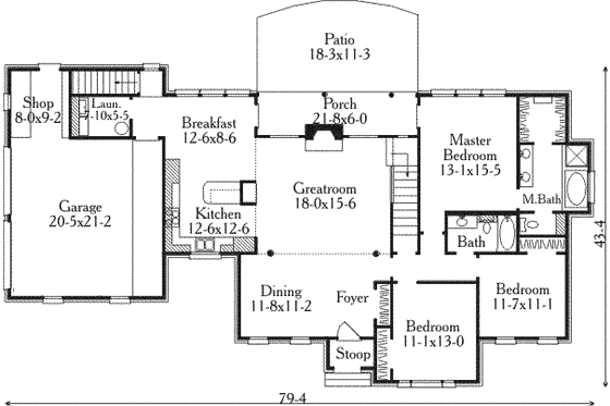 Floor Plan - Main Floor for European House Plan #406-182 - 3 bed, 2 bath