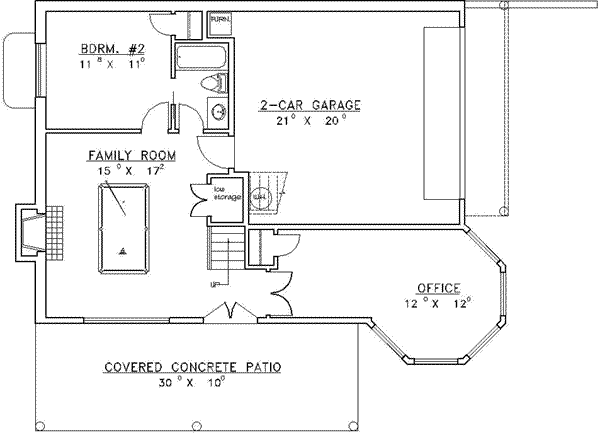 Home Plan - Floor Plan - Lower Floor for Traditional House Plan #117-332 - 2 bed, 2 bath
