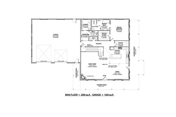 Floor Plan - Main Floor for Barndominium House Plan #1084-14 - 3 bed, 2.5 bath