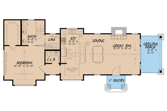 Floor Plan - Main Floor for Modern House Plan #923-218 - 1 bed, 1.5 bath