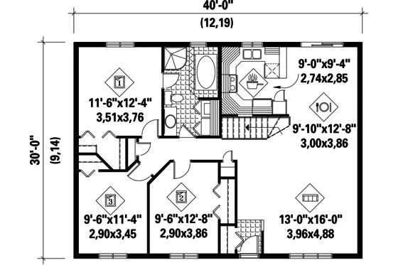 Floor Plan - Main Floor for Classical House Plan #25-4819 - 3 bed, 1 bath