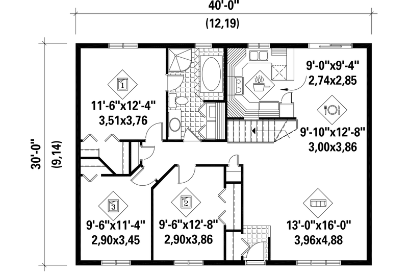 Dream House Plan - Floor Plan - Main Floor for Classical House Plan #25-4819 - 3 bed, 1 bath