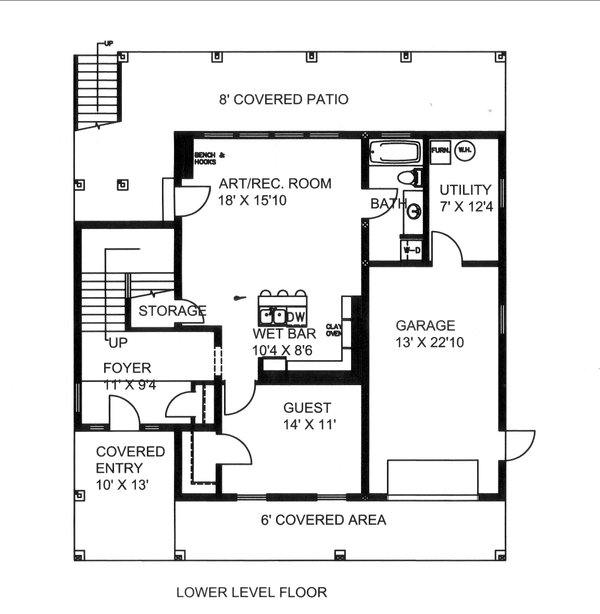 Floor Plan - Lower Floor for Contemporary House Plan #117-1111 - 3 bed, 3 bath