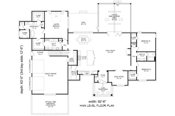 Floor Plan - Main Floor for Farmhouse House Plan #932-1237 - 3 bed, 3 bath