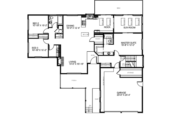 Floor Plan - Main Floor for Ranch House Plan #60-172 - 3 bed, 2 bath