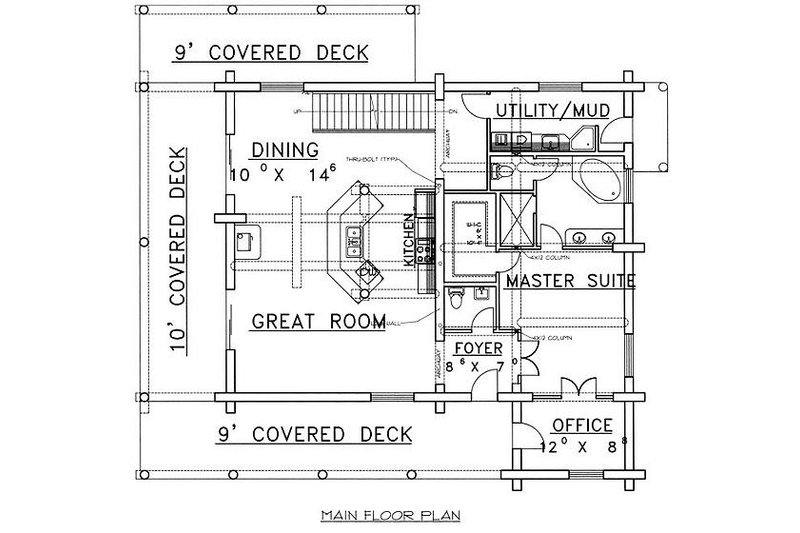 Architectural House Design - Floor Plan - Main Floor for Log House Plan #117-502 - 1 bed, 2.5 bath