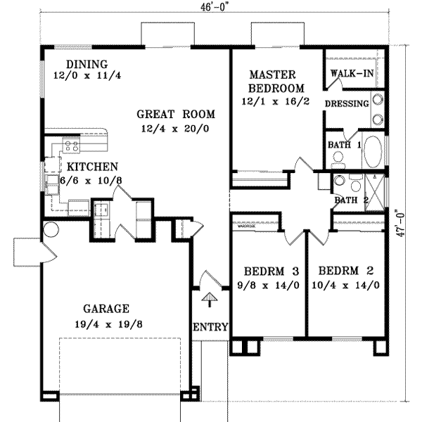 Adobe / Southwestern Floor Plan - Main Floor Plan #1-990