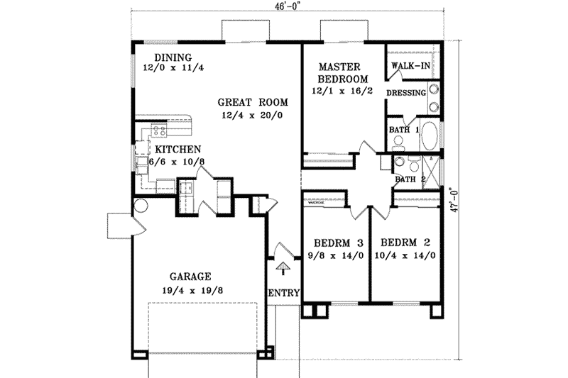 Dream House Plan - Floor Plan - Main Floor for Adobe / Southwestern House Plan #1-990 - 3 bed, 2 bath