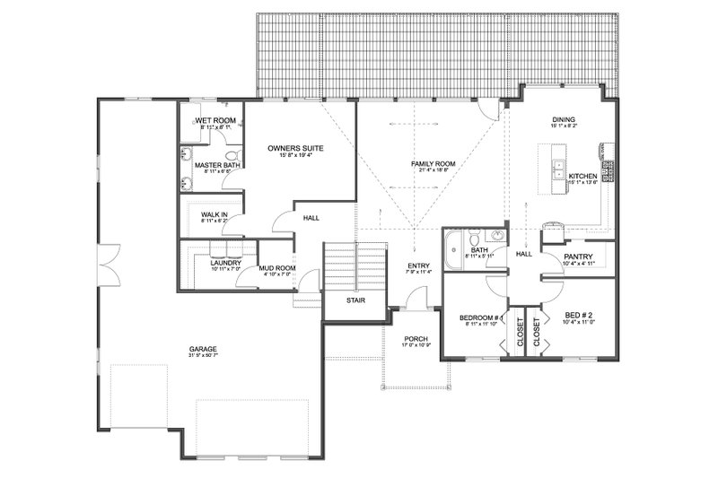 Dream House Plan - Floor Plan - Main Floor for Ranch House Plan #1060-287 - 3 bed, 2 bath