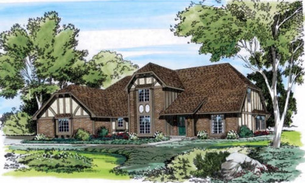 Exterior - Front Elevation 2 for Tudor House Plan #312-775 - 4 bed, 3.5 bath