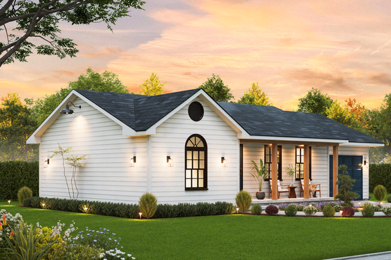 Exterior - Front Elevation 4 for Ranch House Plan #54-650 - 2 bed, 1 bath