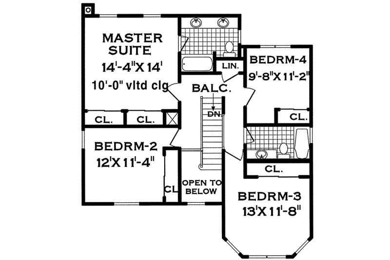 House Blueprint - Floor Plan - Upper Floor for Farmhouse House Plan #3-197 - 4 bed, 2.5 bath