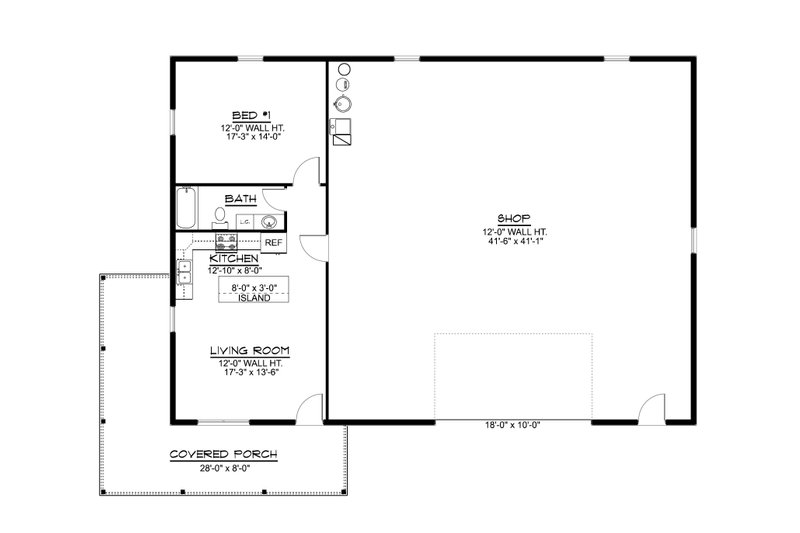 Home Plan - Floor Plan - Main Floor for Barndominium House Plan #1064-392 - 1 bed, 1 bath