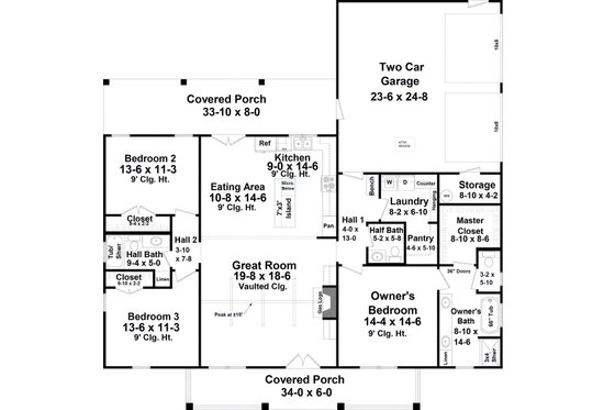 Floor Plan - Main Floor for Farmhouse House Plan #21-507 - 3 bed, 2.5 bath