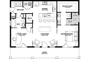 Floor Plan - Main Floor for Ranch House Plan #126-246 - 2 bed, 2 bath
