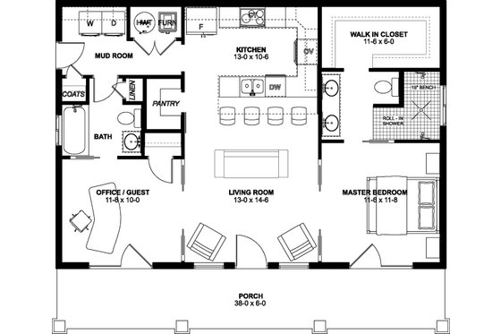 Floor Plan - Main Floor for Ranch House Plan #126-246 - 2 bed, 2 bath