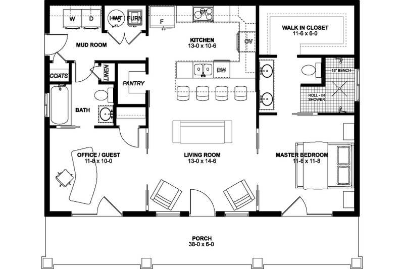 Dream House Plan - Floor Plan - Main Floor for Ranch House Plan #126-246 - 2 bed, 2 bath