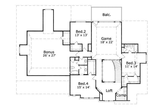 Floor Plan - Upper Floor for European House Plan #411-189 - 4 bed, 3 bath