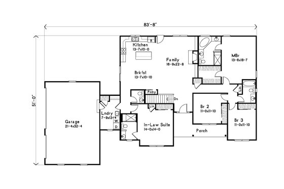 Floor Plan - Main Floor for Ranch House Plan #22-650 - 4 bed, 3.5 bath
