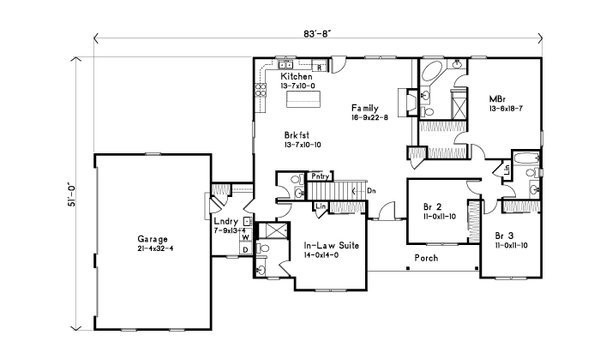 Architectural House Design - Ranch Floor Plan - Main Floor Plan #22-650
