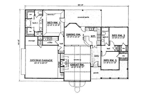 Floor Plan - Main Floor for Contemporary House Plan #42-120 - 3 bed, 2 bath