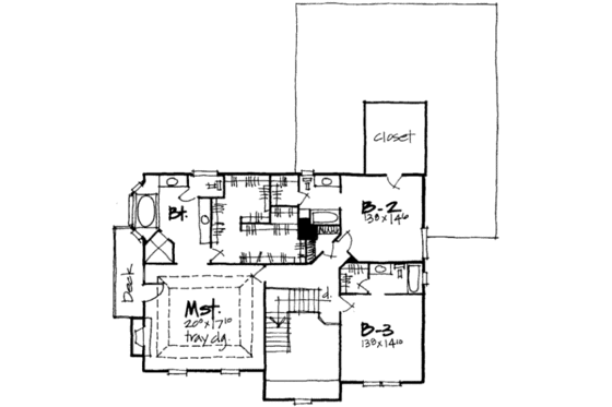Floor Plan - Upper Floor for Colonial House Plan #308-167 - 3 bed, 3.5 bath