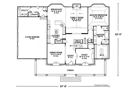 Floor Plan - Main Floor for Southern House Plan #20-254 - 4 bed, 3.5 bath